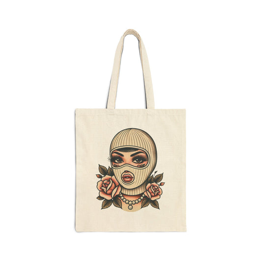 Balaclava Girlie with Floral Design Tote Bag -Eco friendly