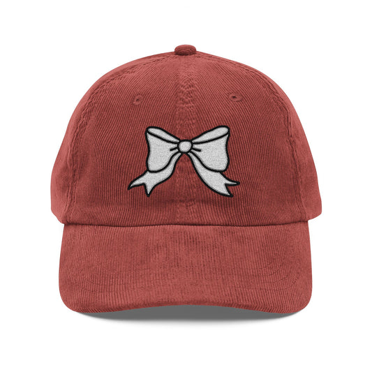 Vintage Corduroy Cap with Bow Embroidery