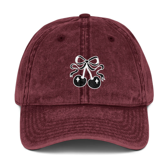 Vintage Embroidered Cherry Cap - Hat