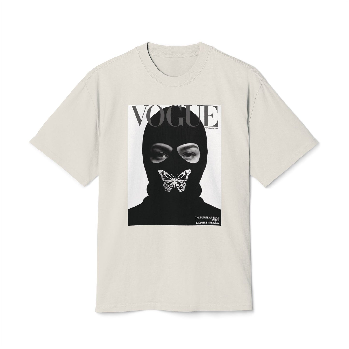 Vogue Balaclava Masked Face T-Shirt — Butterfly Graphic Fashion Tee