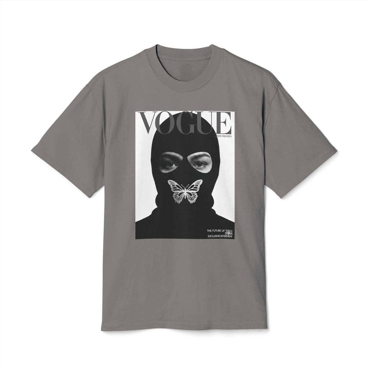 Vogue Balaclava Masked Face T-Shirt — Butterfly Graphic Fashion Tee
