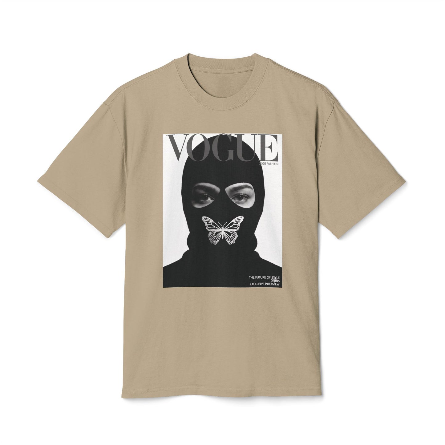Vogue Balaclava Masked Face T-Shirt — Butterfly Graphic Fashion Tee