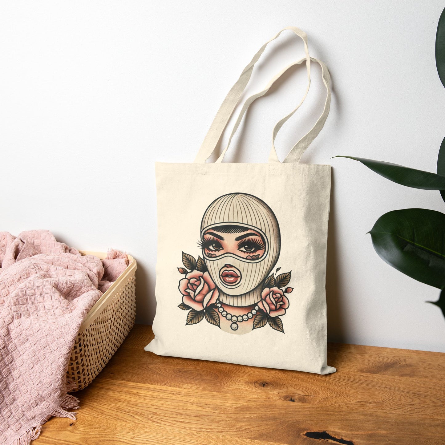 Balaclava Girlie with Floral Design Tote Bag -Eco friendly