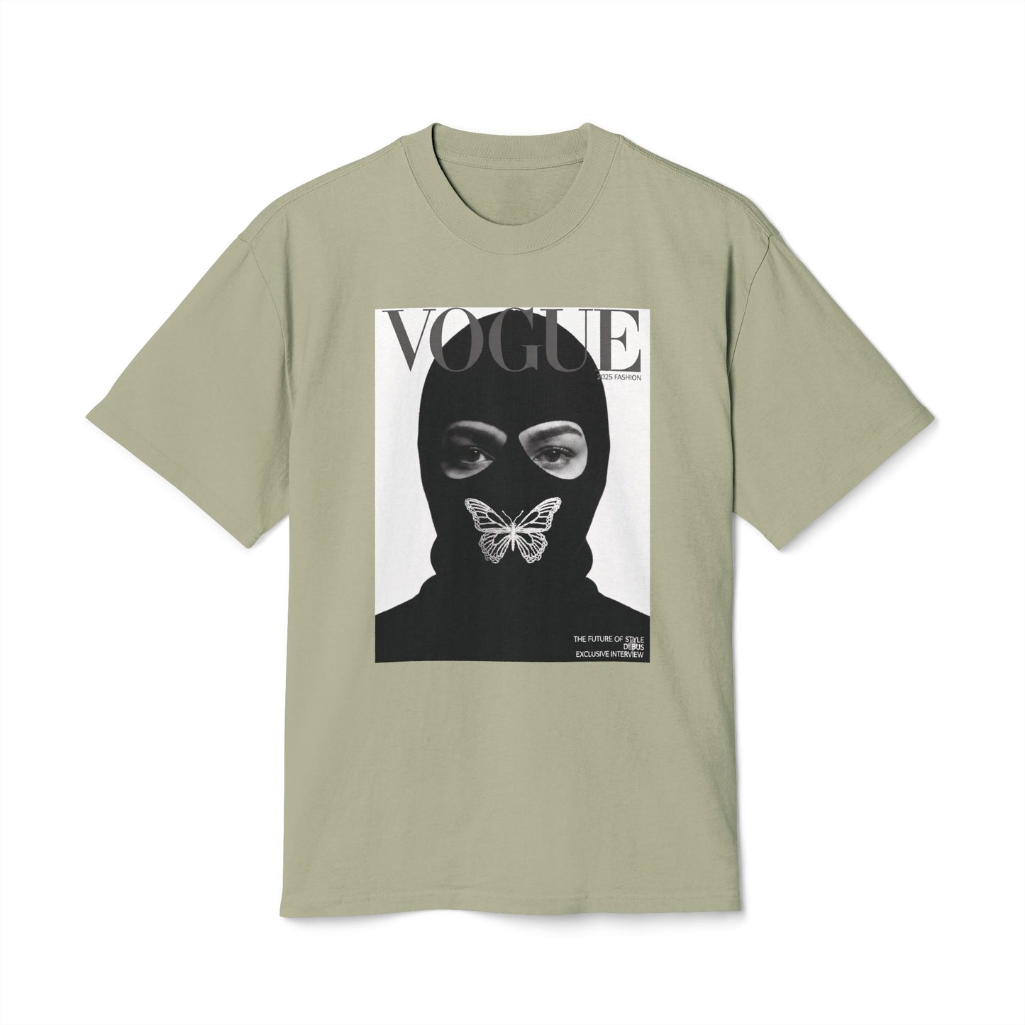 Vogue Balaclava Masked Face T-Shirt — Butterfly Graphic Fashion Tee