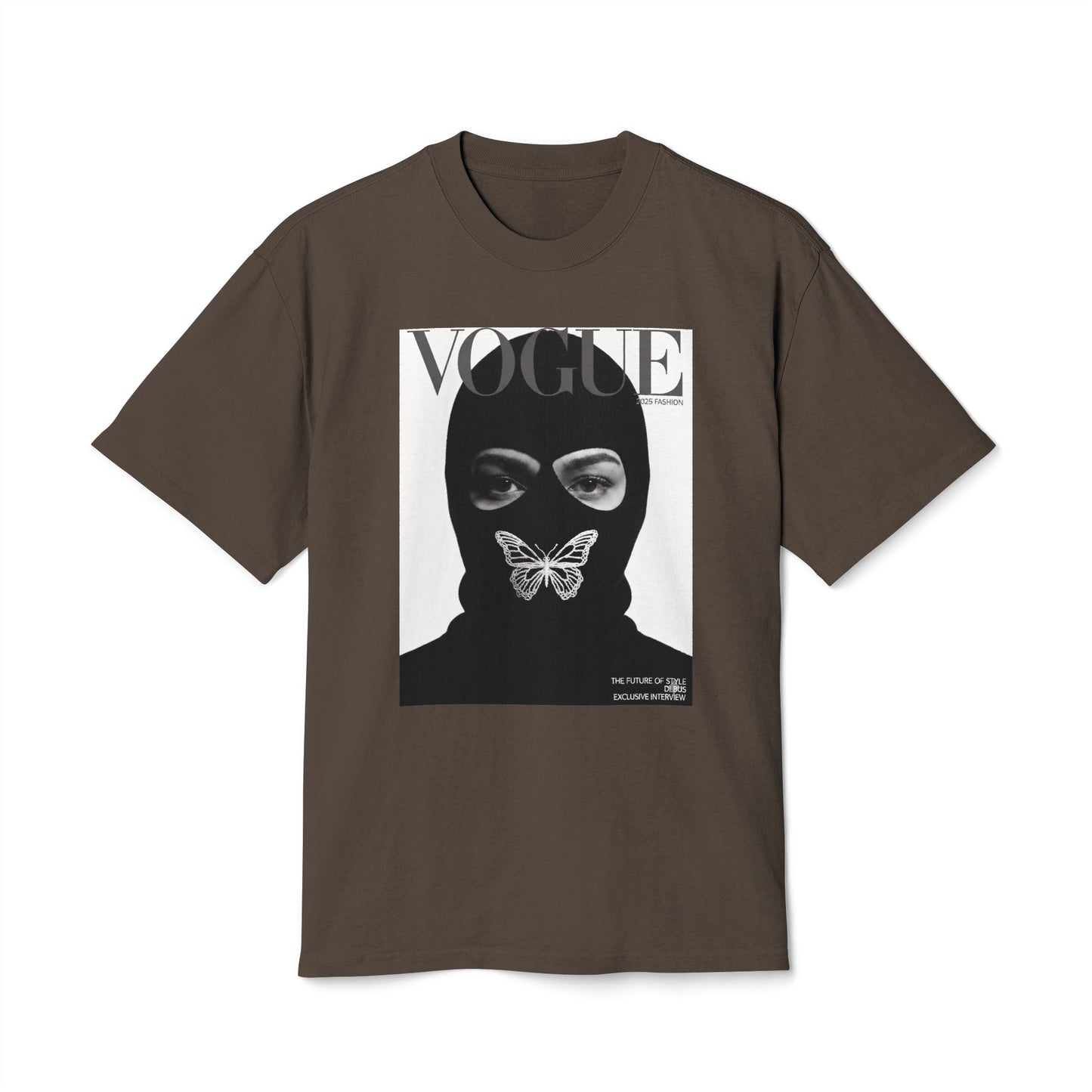 Vogue Balaclava Masked Face T-Shirt — Butterfly Graphic Fashion Tee