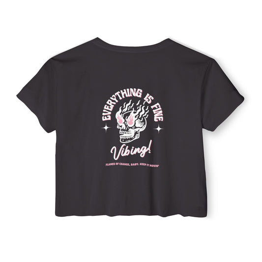 Festival Vibe Women's Crop Top - Everything is Fine Skull Design