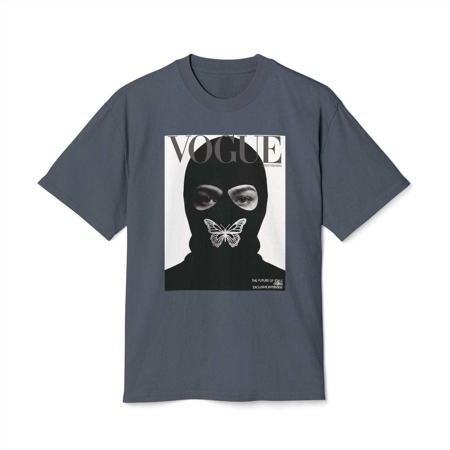 Vogue Balaclava Masked Face T-Shirt — Butterfly Graphic Fashion Tee