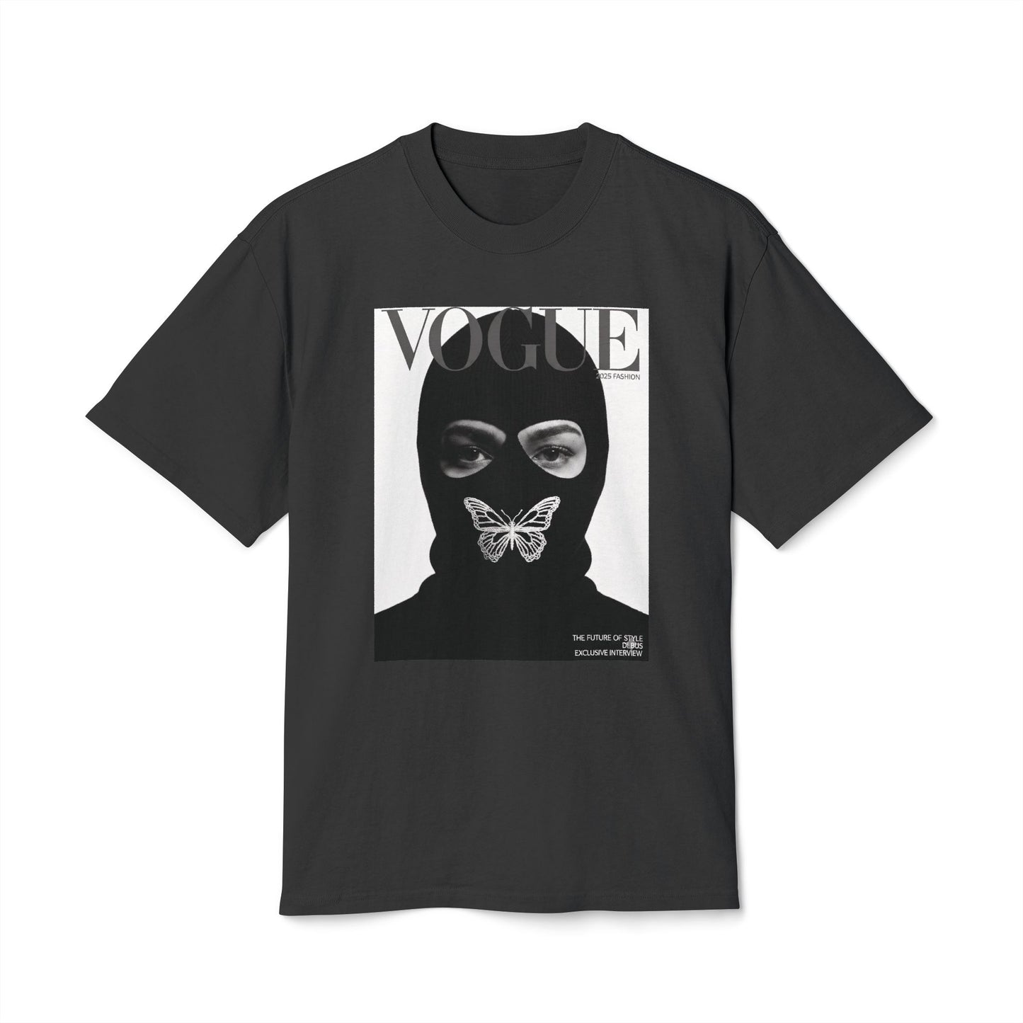 Vogue Balaclava Masked Face T-Shirt — Butterfly Graphic Fashion Tee