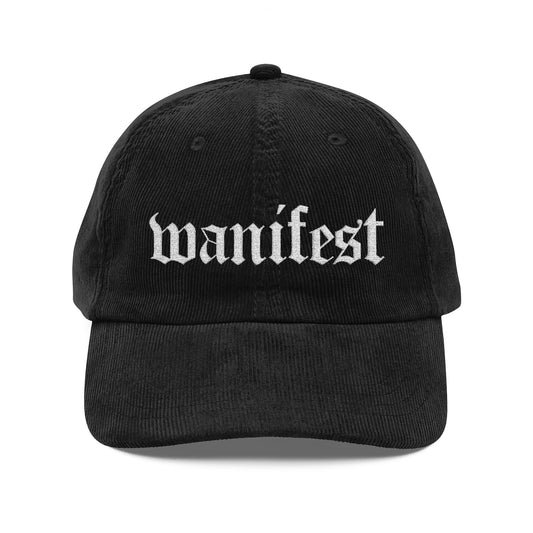Vintage Corduroy Cap - 'Manifest' Embroidered Adjustable Hat